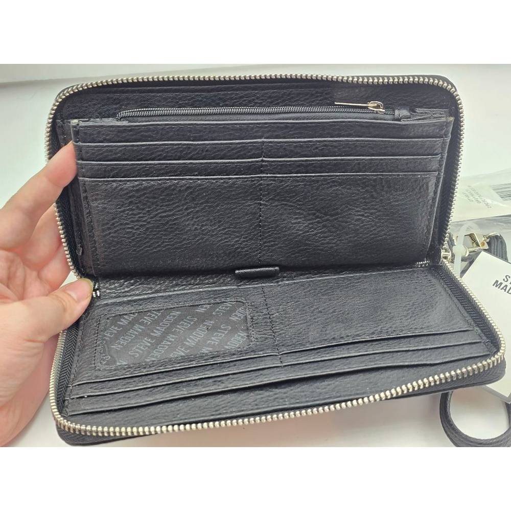 Women's Steve Madden Black Zip Around Wallet - Picture 10 of 12